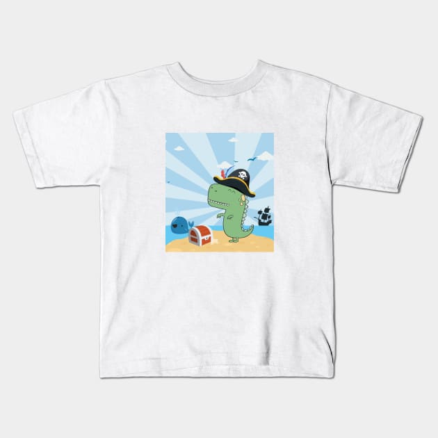 Dino Pirate Kids T-Shirt by nerd-studios